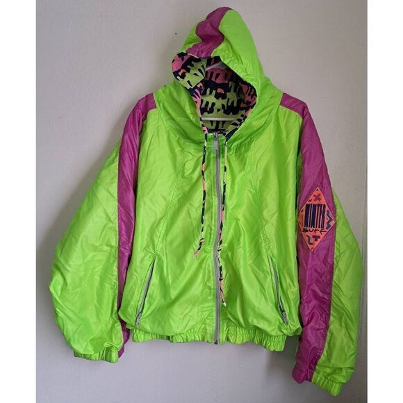 Vintage ocean pacific womens large neon green wind breaker jacket WINTER SURF - Picture 1 of 9